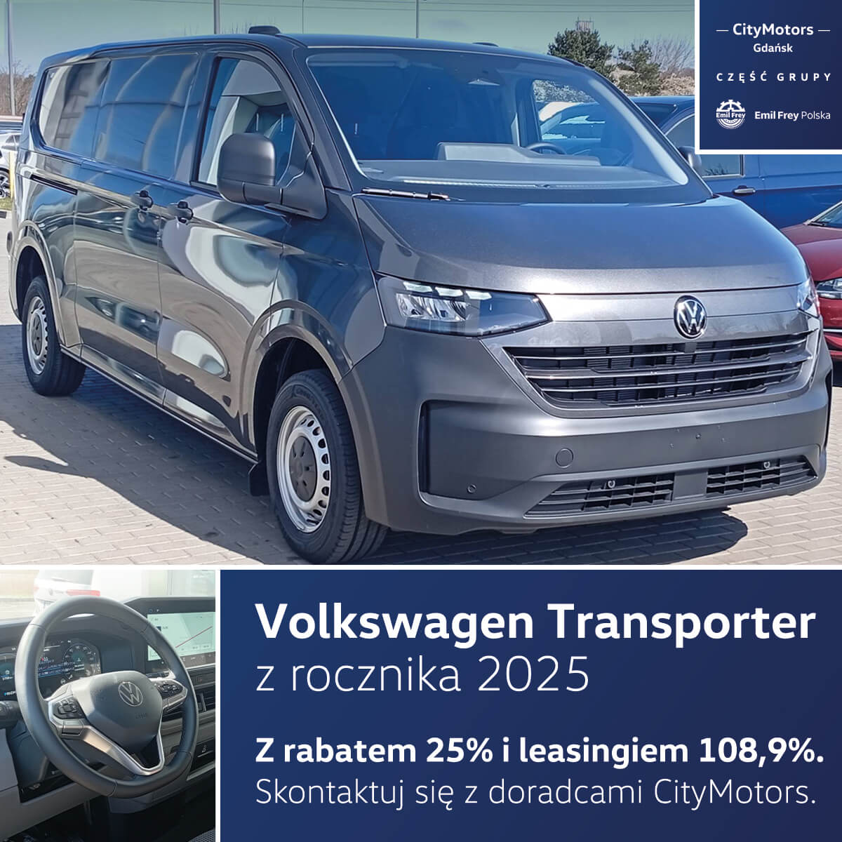 Volkswagen Transporter z rocznika 2025 z rabatem 25% i leasingiem 108,9%